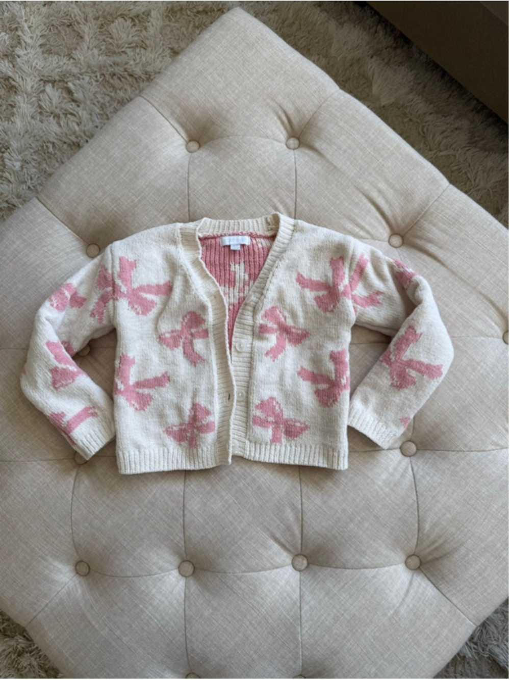 Girls Btween Cream & Pink Bow Cardigan Sweater 4T